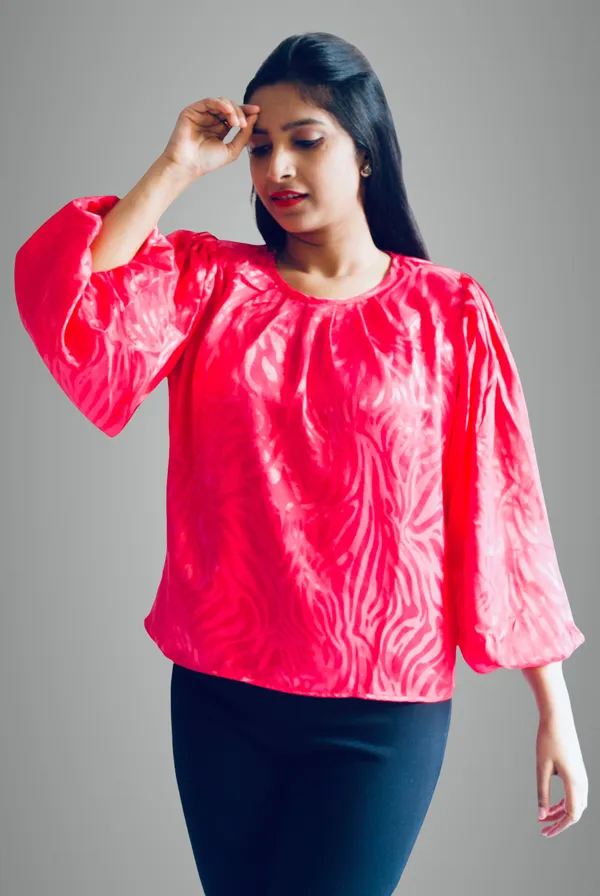 Fuchsia_Pink_Self_Embossed_Party_Wear_Top_For_Women