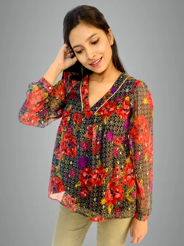 Plunging_Neck_Printed_Top_For_Women