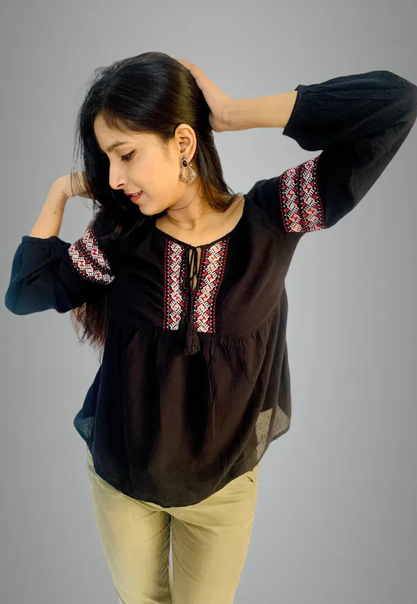 Black_Raglan_Sleeves_Embroidered_Top_For_Women