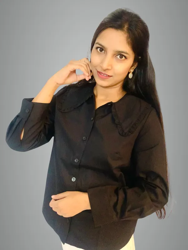 Black_Designer_Frill_Collar_Neck_Shirt_For_Women