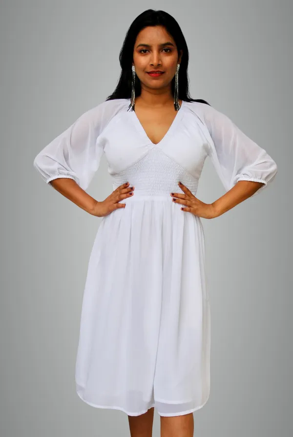 White_Fit_And_Flare_Polyester_Blend_Dress_For_Women