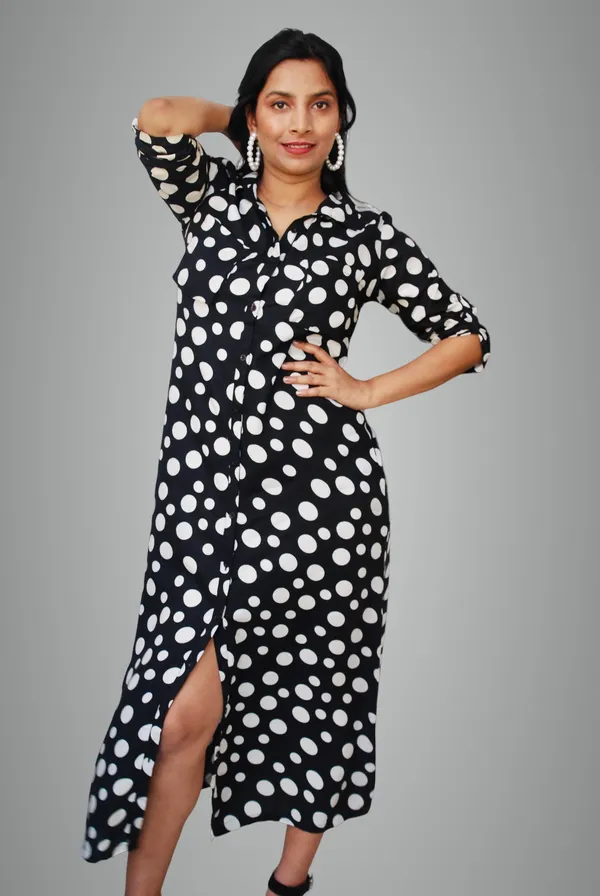 Black_And_White_Polka_Dot_Shirt_Dress_For_Women
