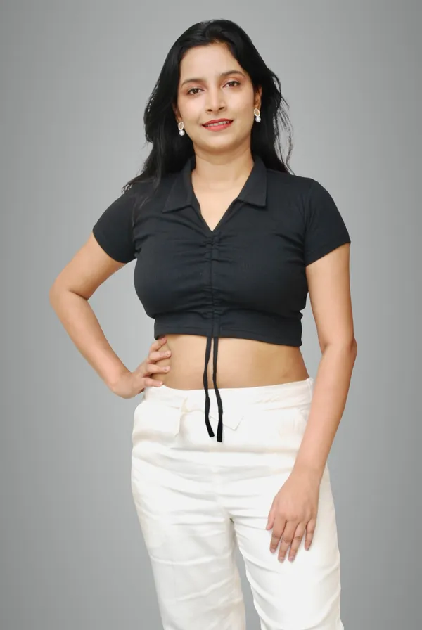 Black_Front_Ruched_Ribbed_Fabric_Crop_Top_For_Women