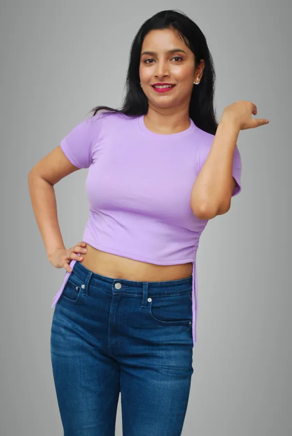 Lavender_Side_Ruched_Ribbed_Fabric_Crop_Top_For_Women
