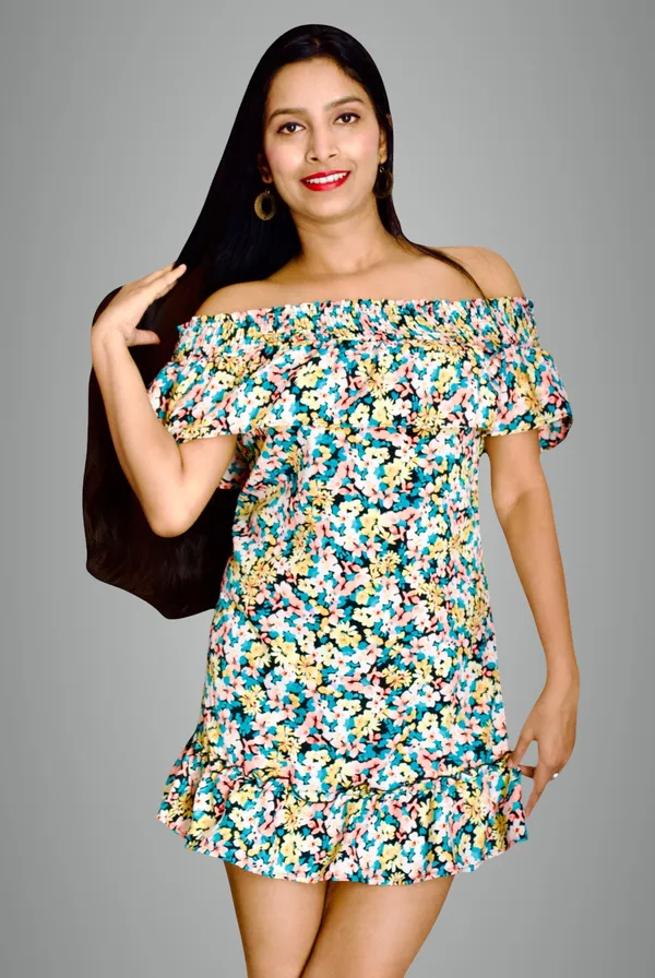 Multicolor_Off_Shoulder_Polyester_Dress_For_Women