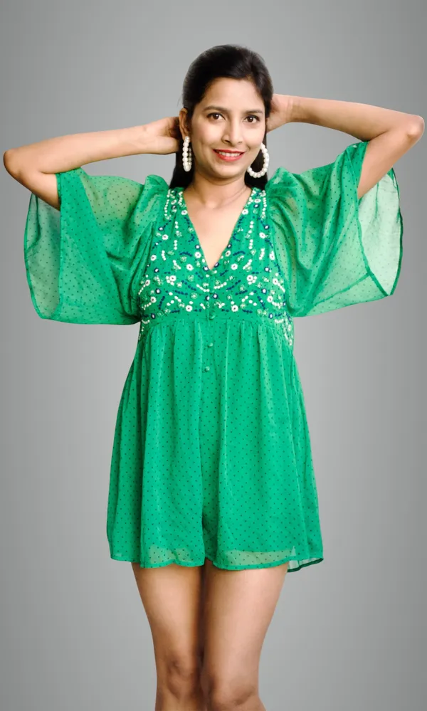 Green_Polka_Dot_Printed_Romper_For_Women