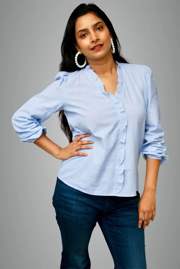 White_And_Blue_Thin_Stripe_Cotton_Shirt_For_Women