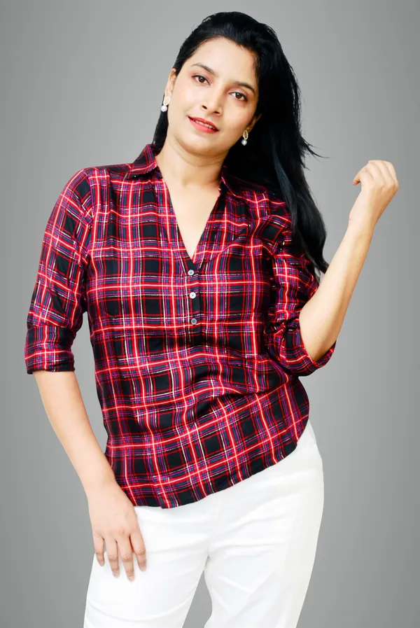 Red_And_Black_Check_Pattern_Shirt_For_Women