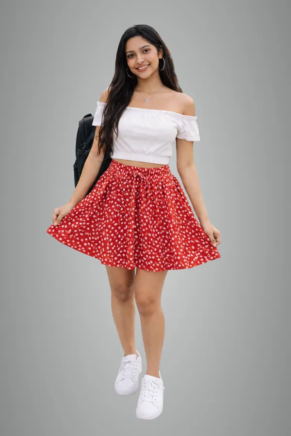 Red_Floral_Print_Short_Skirt_For_Women