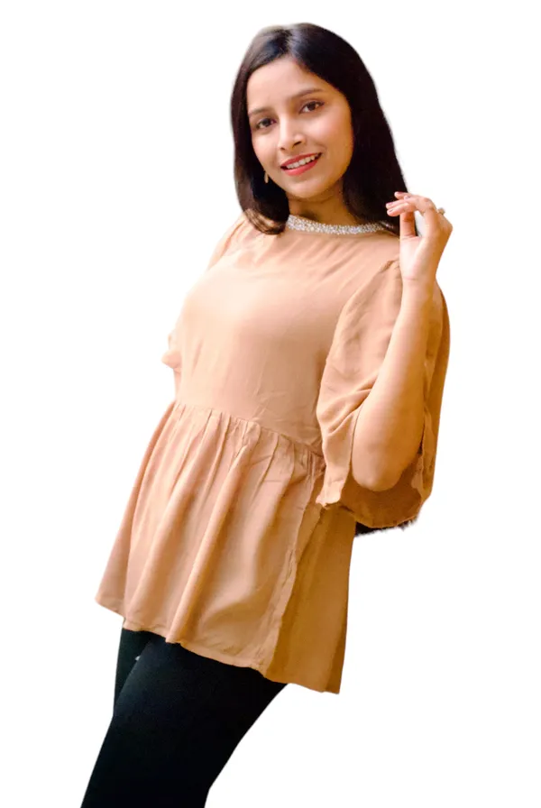 Beige_Neck_Pearl_Embellished_Top_For_Women