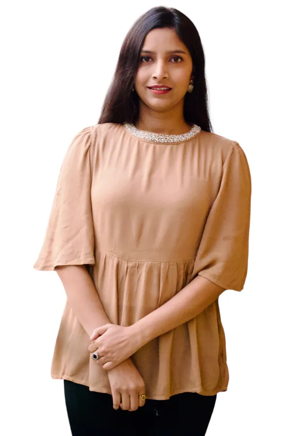 Beige_Neck_Pearl_Embellished_Top_For_Women