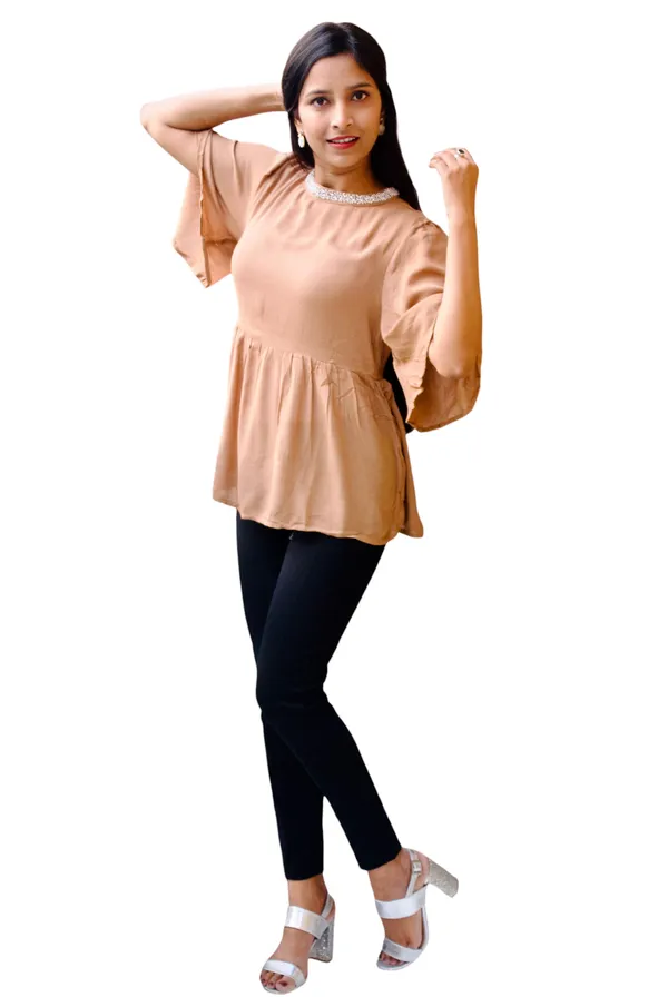Beige_Neck_Pearl_Embellished_Top_For_Women