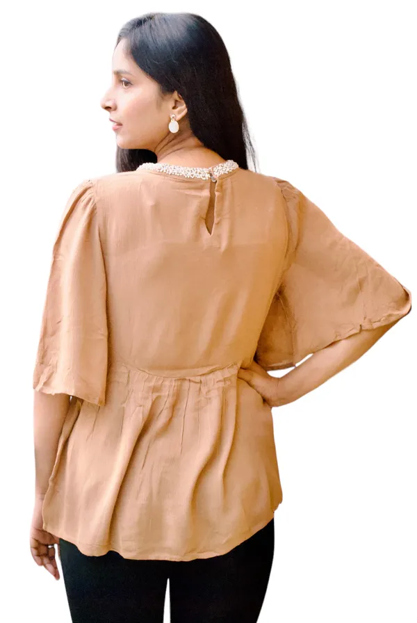 Beige_Neck_Pearl_Embellished_Top_For_Women