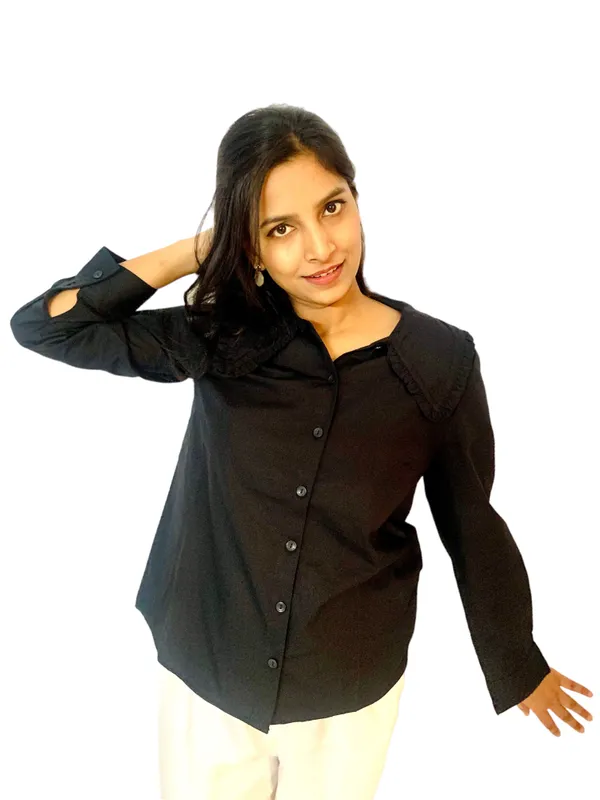 Black_Designer_Frill_Collar_Neck_Shirt_For_Women