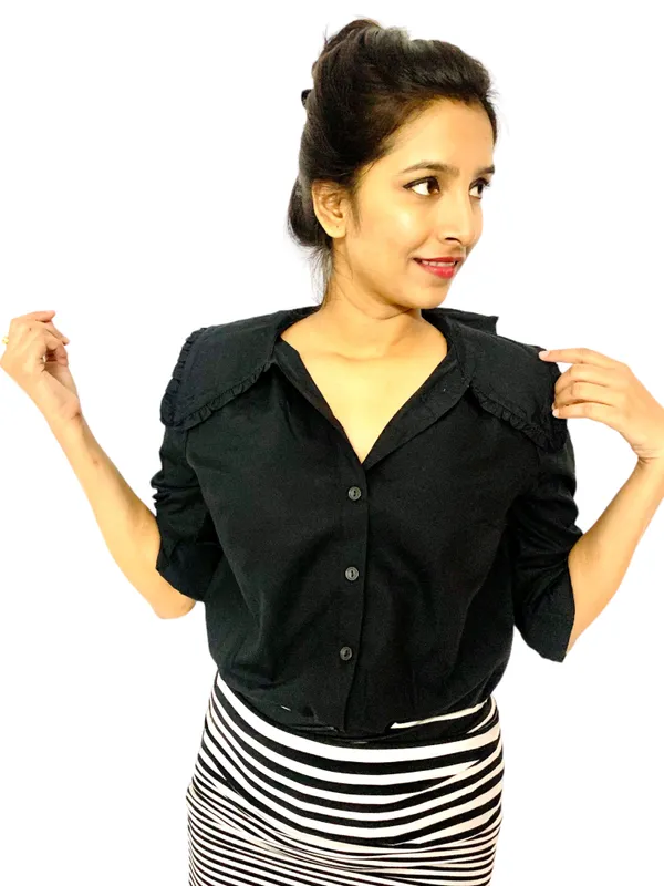 Black_Designer_Frill_Collar_Neck_Shirt_For_Women