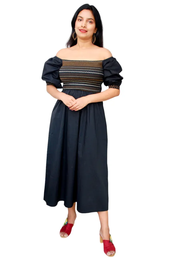 Black_Embroidered_Off_Shoulder_Midi_Dress_For_Women