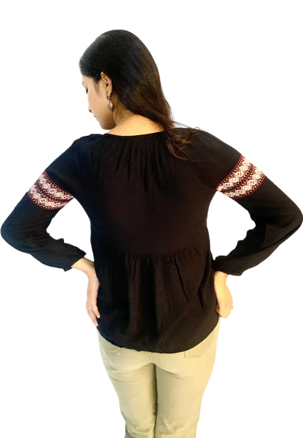 Black_Raglan_Sleeves_Embroidered_Top_For_Women