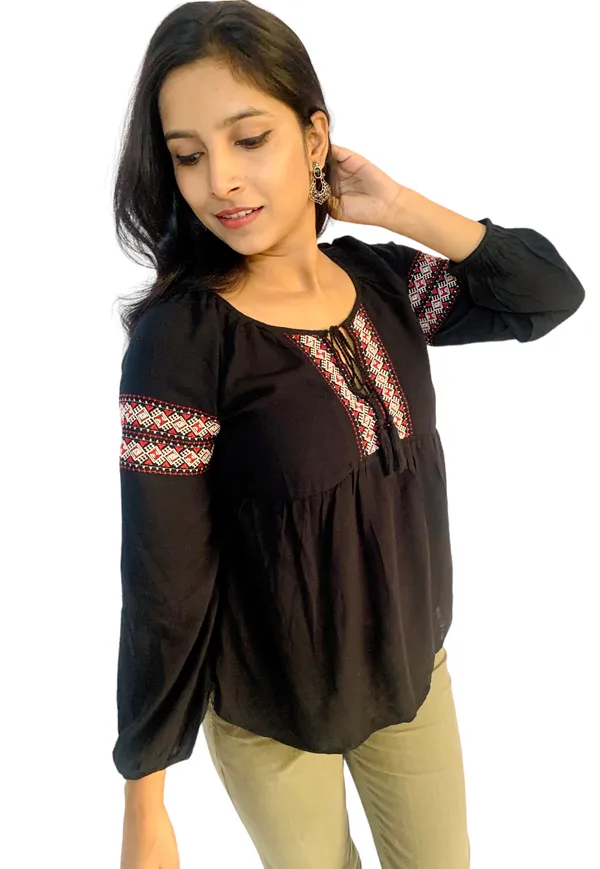 Black_Raglan_Sleeves_Embroidered_Top_For_Women