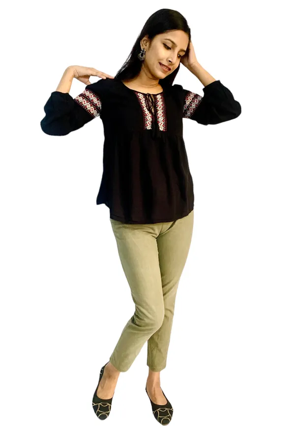 Black_Raglan_Sleeves_Embroidered_Top_For_Women
