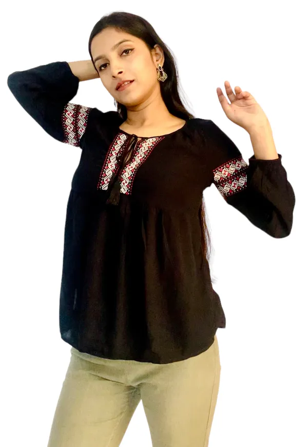 Black_Raglan_Sleeves_Embroidered_Top_For_Women