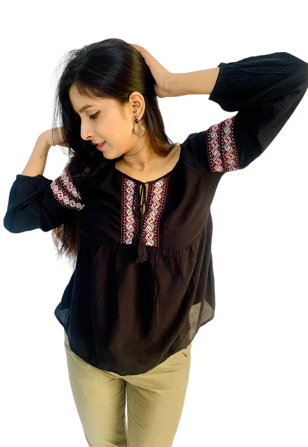 Black_Raglan_Sleeves_Embroidered_Top_For_Women