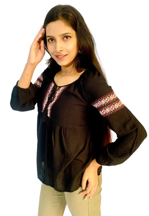Black_Raglan_Sleeves_Embroidered_Top_For_Women