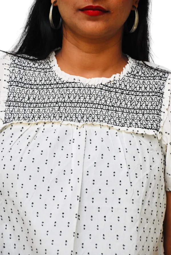 Casual_Flared_Sleeves_Embroidered_White_Black_Top_For_Women