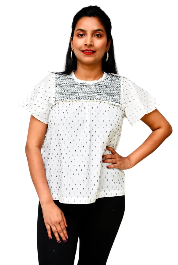 Casual_Flared_Sleeves_Embroidered_White_Black_Top_For_Women