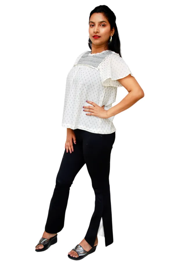 Casual_Flared_Sleeves_Embroidered_White_Black_Top_For_Women