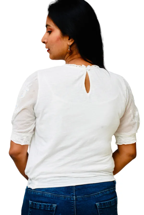 Casual_Flared_Sleeves_Embroidered_White_Black_Top_For_Women