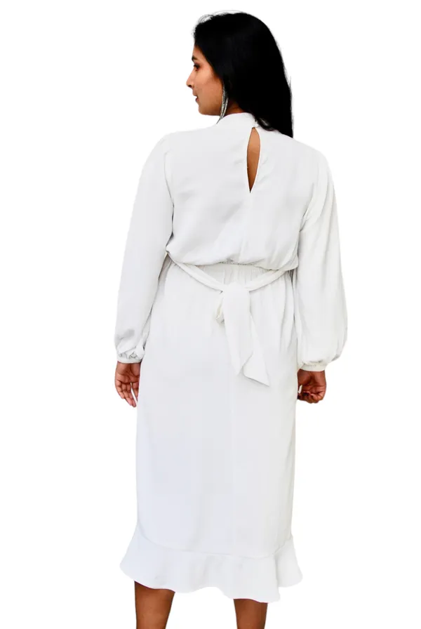 Cream_V_Neck_Ruffle_Style_Dress_For_Women