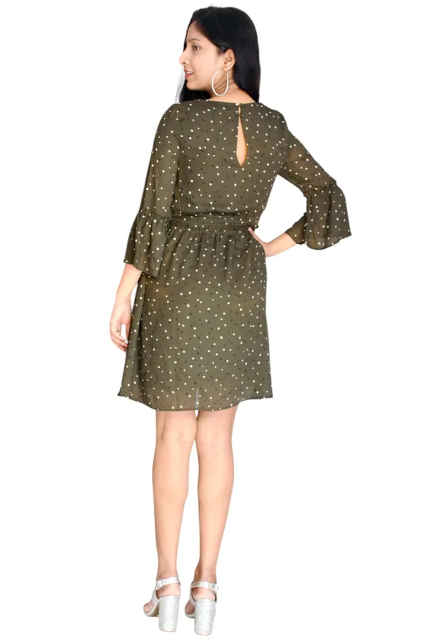 Dark_Green_Waist_Smocked_Polka_Dot_Dress_For_Women