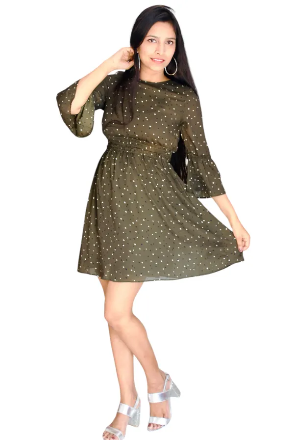 Dark_Green_Waist_Smocked_Polka_Dot_Dress_For_Women