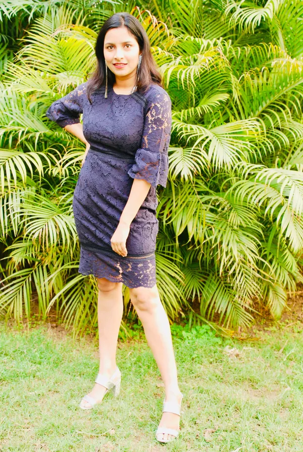 Empire_Waist_Lace_Fabric_Navy_Blue_Dress_For_Women