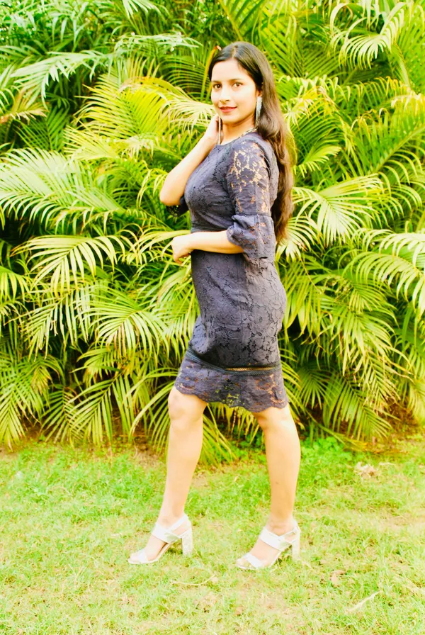 Empire_Waist_Lace_Fabric_Navy_Blue_Dress_For_Women