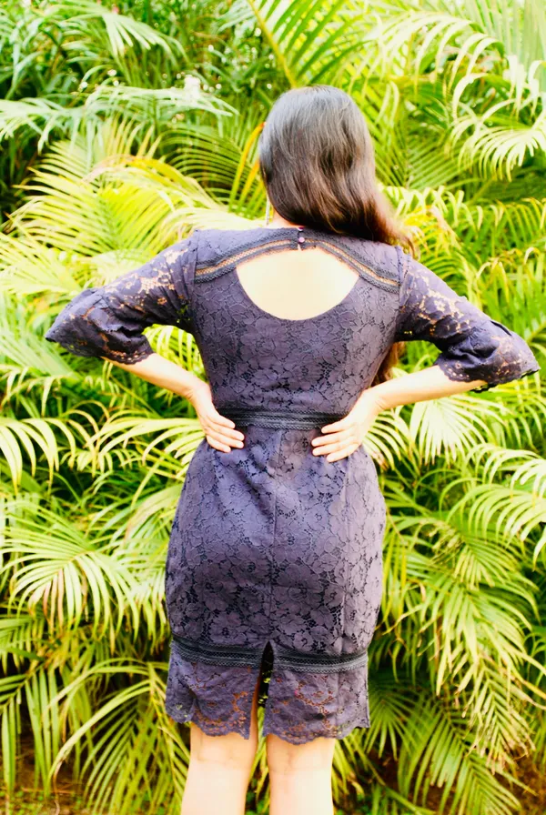 Empire_Waist_Lace_Fabric_Navy_Blue_Dress_For_Women