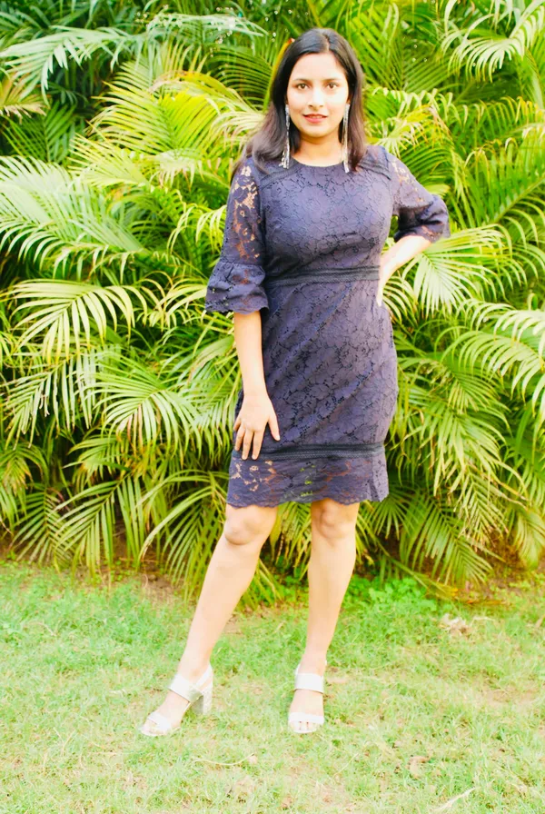 Empire_Waist_Lace_Fabric_Navy_Blue_Dress_For_Women