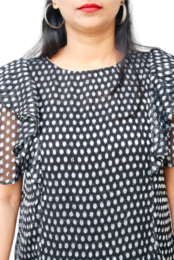 Flared_Sleeves_Jacquard_Fabric_Black_Top_For_Women