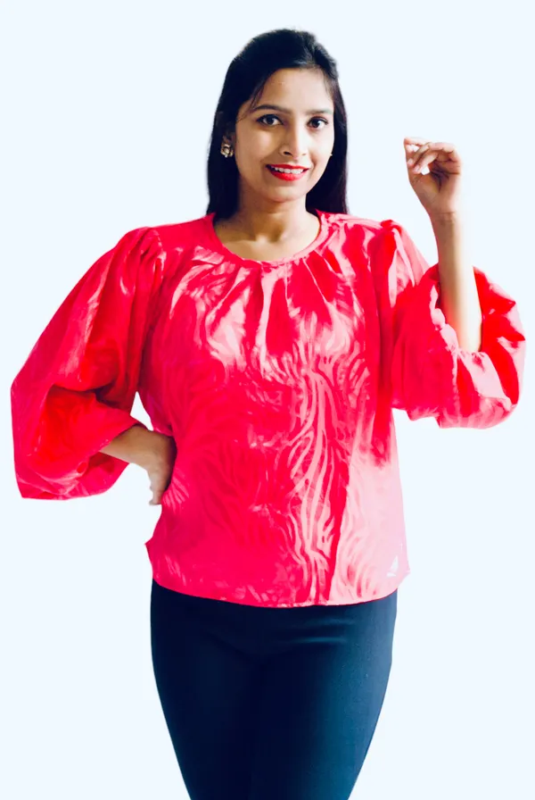 Fuchsia_Pink_Self_Embossed_Party_Wear_Top_For_Women