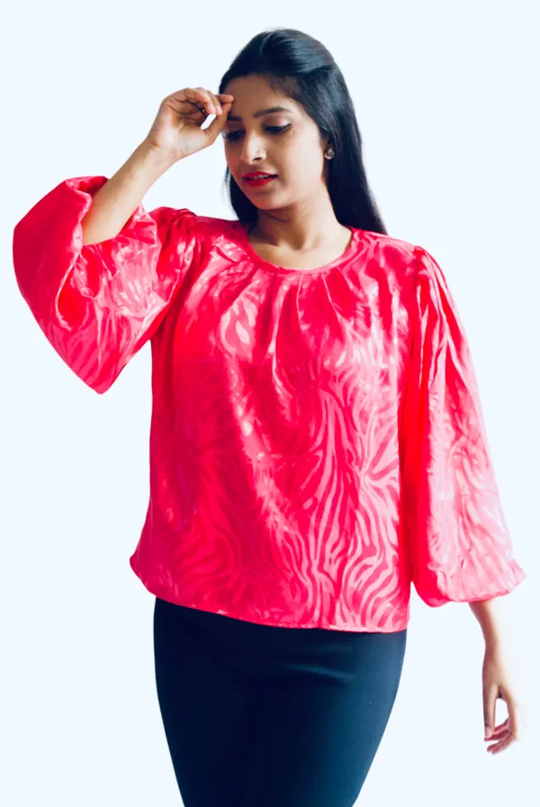 Fuchsia_Pink_Self_Embossed_Party_Wear_Top_For_Women