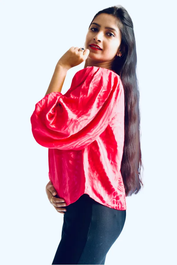Fuchsia_Pink_Self_Embossed_Party_Wear_Top_For_Women