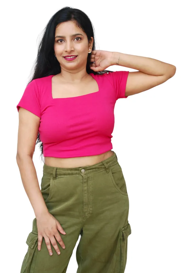 Fuchsia_Pink_Square_Neck_Crop_Top_For_Women