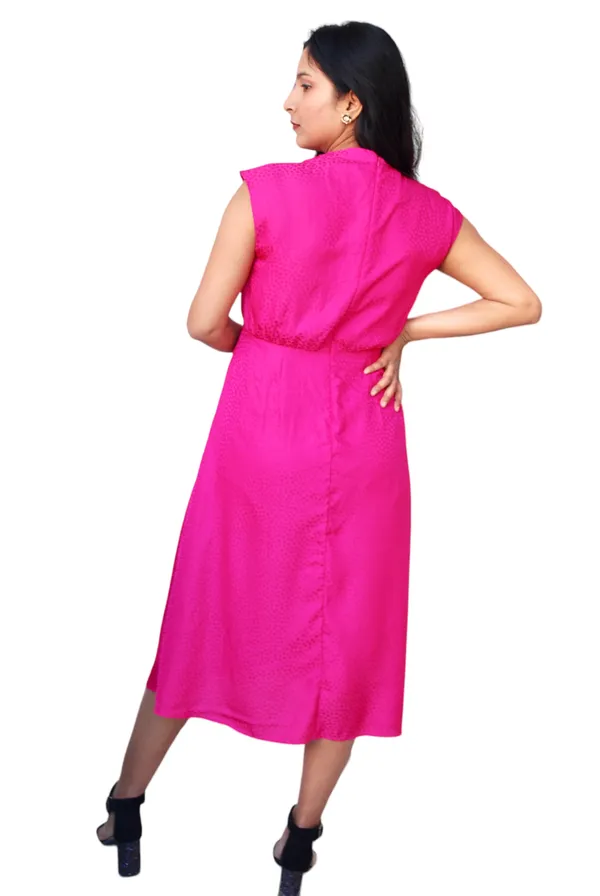 Fuchsia_Pink_Polka_Dot_Design_Cowl_Neck_Midi_Dress_For_Women