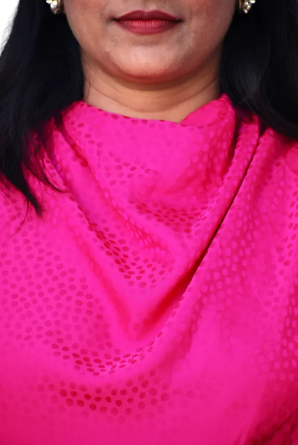 Fuchsia_Pink_Polka_Dot_Design_Cowl_Neck_Midi_Dress_For_Women