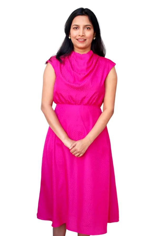 Fuchsia_Pink_Polka_Dot_Design_Cowl_Neck_Midi_Dress_For_Women