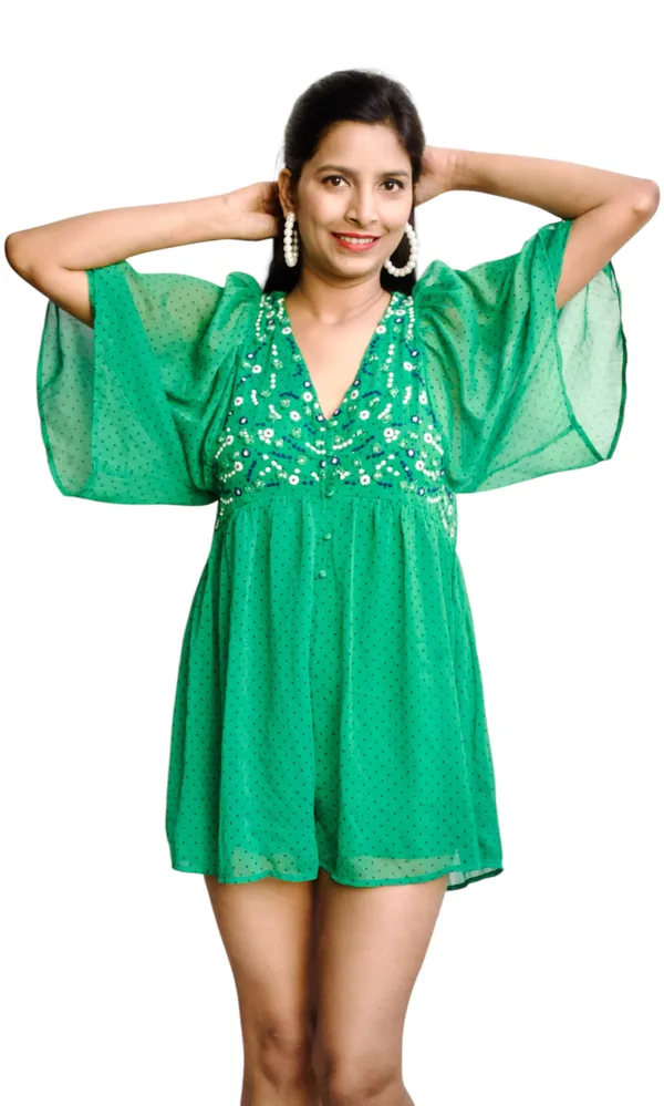 Green_Polka_Dot_Printed_Romper_For_Women