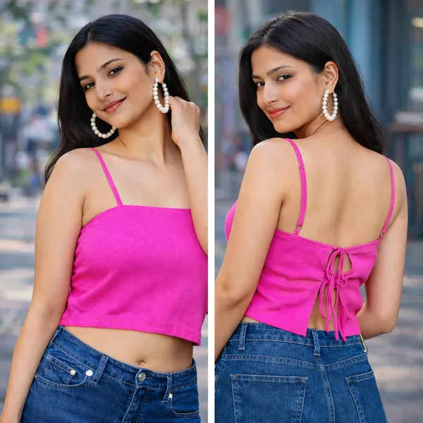 Hot_Pink_Shoulder_Adjustable_Strap_Crop_Top_For_Women