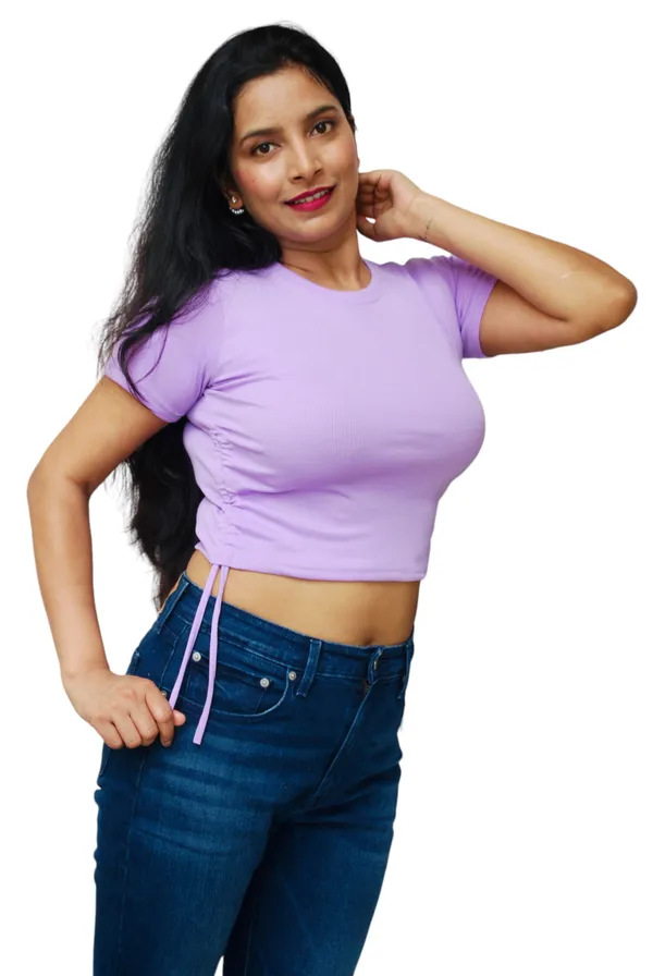 Lavender_Side_Ruched_Ribbed_Fabric_Crop_Top_For_Women