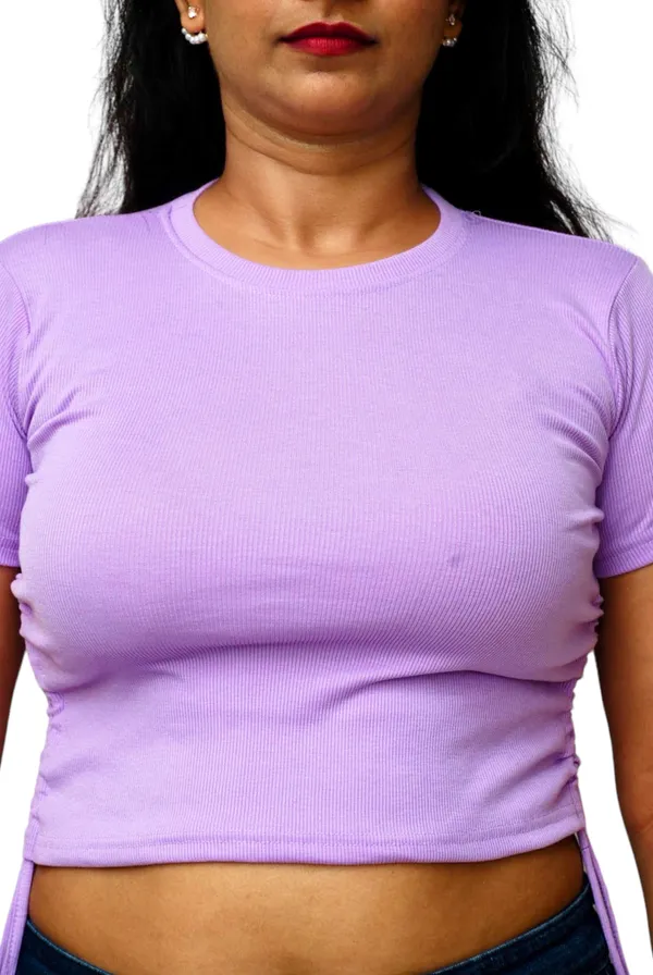 Lavender_Side_Ruched_Ribbed_Fabric_Crop_Top_For_Women