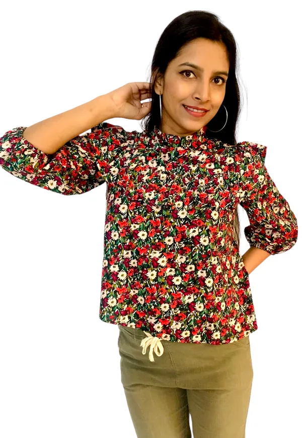 Floral_Printed_Ruffle_Yoke_Top_For_Women